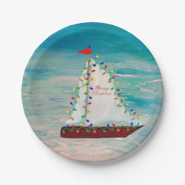 Nautical Christmas Sailboats harbor parade Pappteller