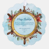 Nautical Christmas Ship Wheel Foto Ornament Karte (Rückseite)