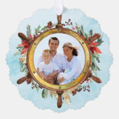 Nautical Christmas Ship Wheel Foto Ornament Karte (Vorderseite)