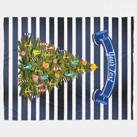 Nautical Christmas Tree Custom Fleecedecke (Vorderseite (Horizontal))