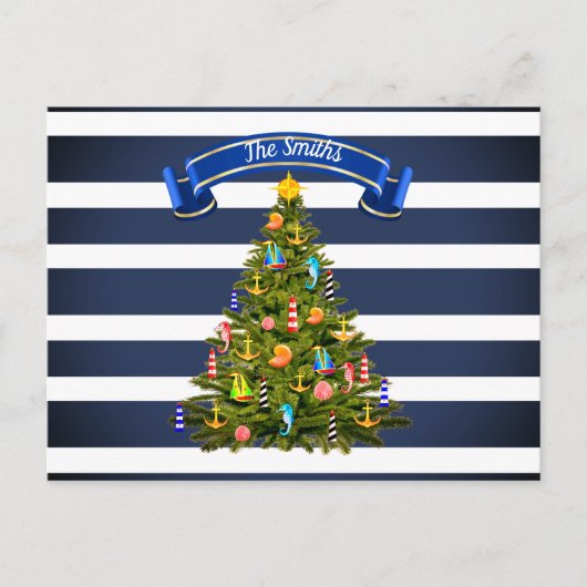 Nautical Christmas Tree Custom Postkarte (Vorderseite)