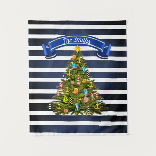 Nautical Christmas Tree Custom Wandteppich (Vorderseite)