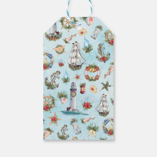 Nautical Christmas Watercolor Segelschiff Geschenkanhänger (Rückseite)