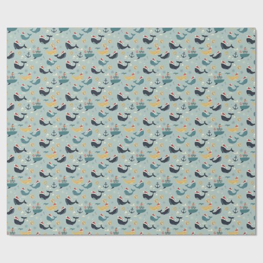 Nautical Christmas Wrapping Paper Featuring Whales Geschenkpapier (Flach)