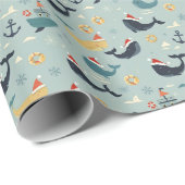 Nautical Christmas Wrapping Paper Featuring Whales Geschenkpapier (Rolleneckpunkt)