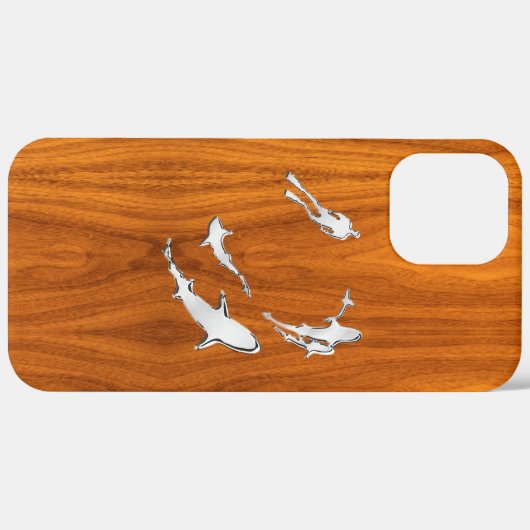 Nautical Chrome Sharks auf Teak Wood Print Case-Mate iPhone Hülle (Hinten (horizontal))