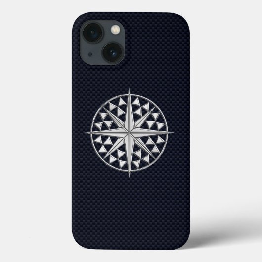 Nautical Chrome Star Compass auf Carbon Fibre Prin Case-Mate iPhone Hülle (Rückseite)