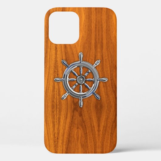 Nautical Chrome Wheel auf Teak Wood Print Case-Mate iPhone Hülle (Rückseite)