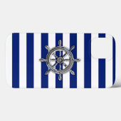 Nautical Chrome Wheel on Navy Stripes Print Case-Mate iPhone Hülle (Rückseite (Horizontal))