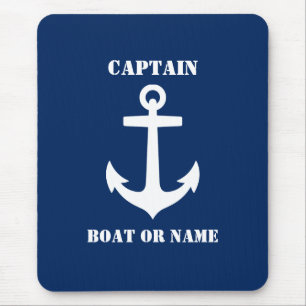 Nautical Classic Anchor Captain Boat oder Name Blu Mousepad