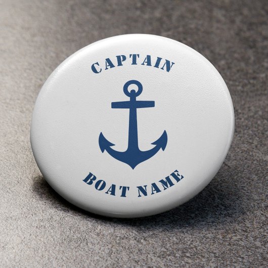 Nautical Classic Anchor Captain Boatname Navy Button