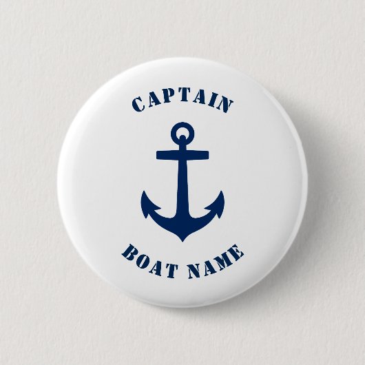 Nautical Classic Anchor Captain Boatname Navy Button (Vorderseite)