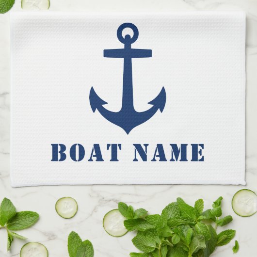Nautical Classic Anker Ihr Boot Name Blue Stripe Geschirrtuch (Gefaltet)