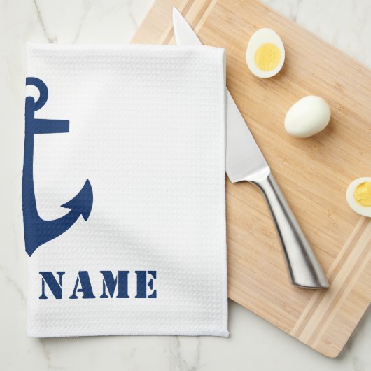 Nautical Classic Anker Ihr Boot Name Blue Stripe Geschirrtuch (Viertel Falte)