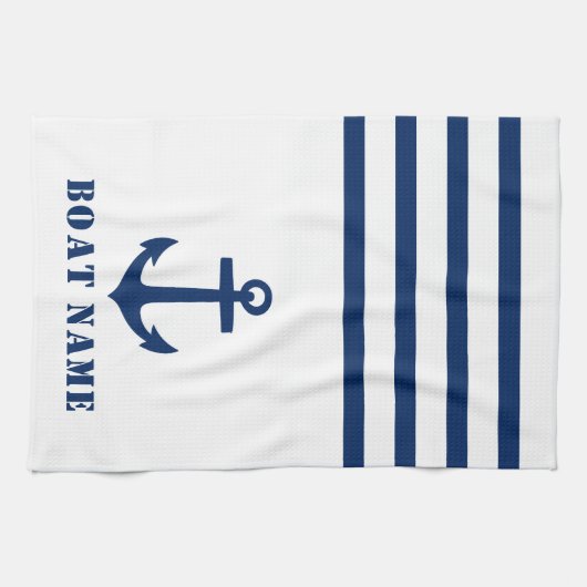 Nautical Classic Anker Ihr Boot Name Blue Stripe Geschirrtuch (Horizontal)