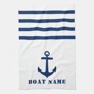 Nautical Classic Anker Ihr Boot Name Blue Stripe Geschirrtuch