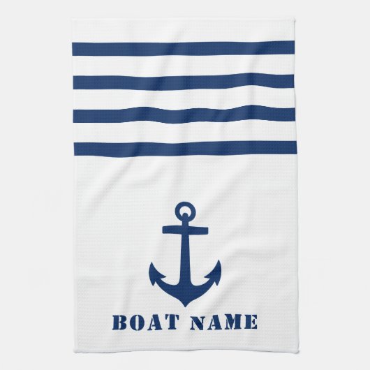 Nautical Classic Anker Ihr Boot Name Blue Stripe Geschirrtuch (Vertikal)