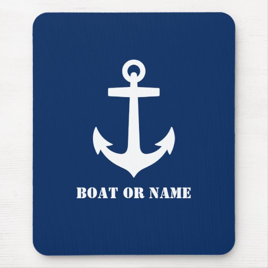 Nautical Classic Anker Ihr Boot oder Name Blau Mousepad (Vorne)