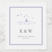Nautical Classic Frame Boat Monogram Navy Wedding Weinetikett (Einzelnes Label)
