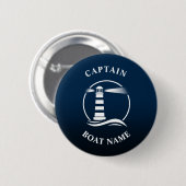 Nautical Classic Light Captain Boat Name Deep Blue Button (Vorne & Hinten)