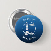 Nautical Classic Light Captain Boat Name Navy Blue Button (Vorne & Hinten)