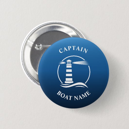 Nautical Classic Light Captain Boat Name Navy Blue Button (Vorne & Hinten)