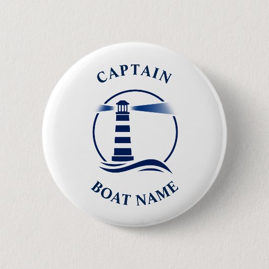 Nautical Classic Light Captain Boat Name Navy Blue Button (Vorderseite)