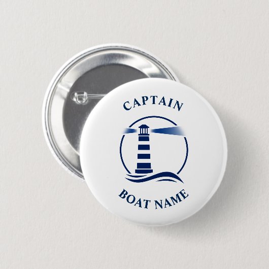 Nautical Classic Light Captain Boat Name Navy Blue Button (Vorne & Hinten)