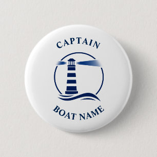 Nautical Classic Light Captain Boat Name Navy Blue Button