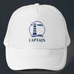 Nautical Classic Lighthouse Truckerkappe<br><div class="desc">Navy Blue Nautical Lighthouse Captain auf White Customizable Hat.</div>