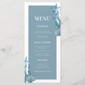 Nautical Coastal Blue Muschel Beach Theme Wedding Menükarte (Vorderseite)