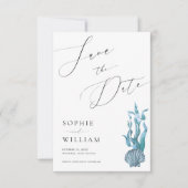 Nautical Coastal Blue Muschel Ocean Beach Hochzeit Save The Date (Vorderseite)