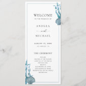 Nautical Coastal Blue Sea Muschel Beach Hochzeit Programm (Vorderseite)