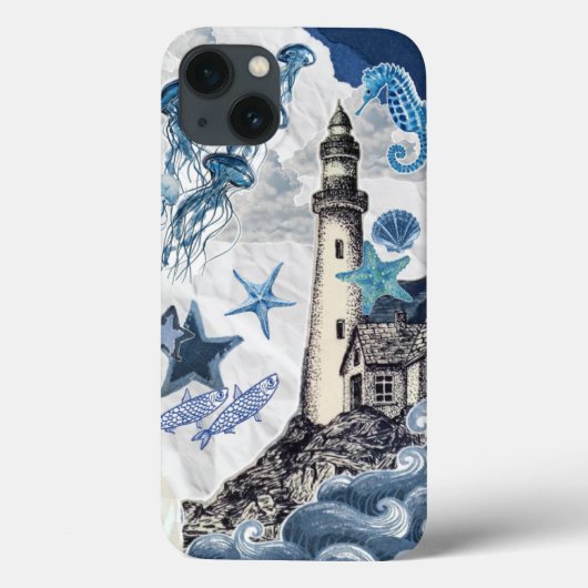 Nautical Coastal Collage: Lighthouse & Sea Life Ed Case-Mate iPhone Hülle (Rückseite)