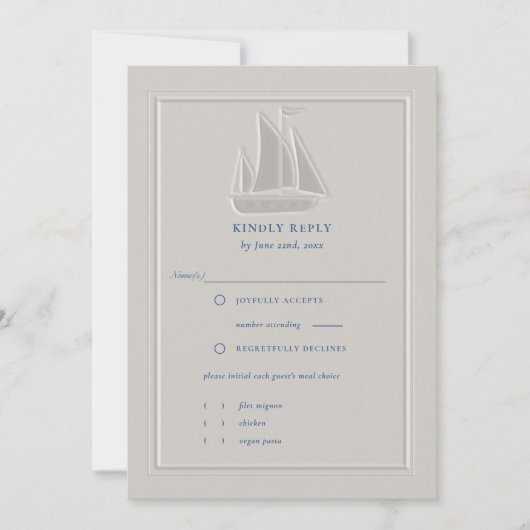 Nautical Coastal Sailboat Formal Wedding RSVP (Vorderseite)