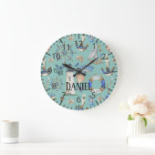 Nautical Coastal Sea Beach Aquamarin Boy Room Name Große Wanduhr (Zuhause)