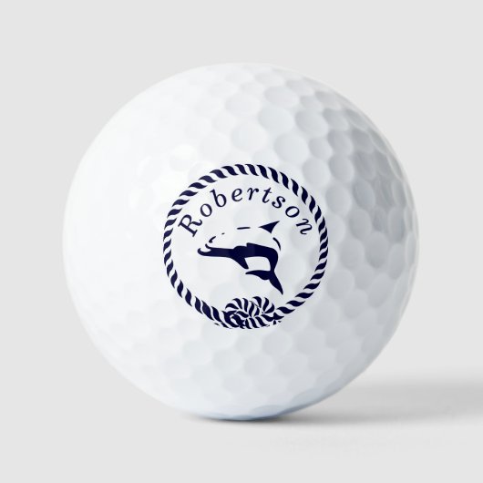 Nautical Coastname Dolphin Navy Blue Golf Balls Golfball (Vorderseite)