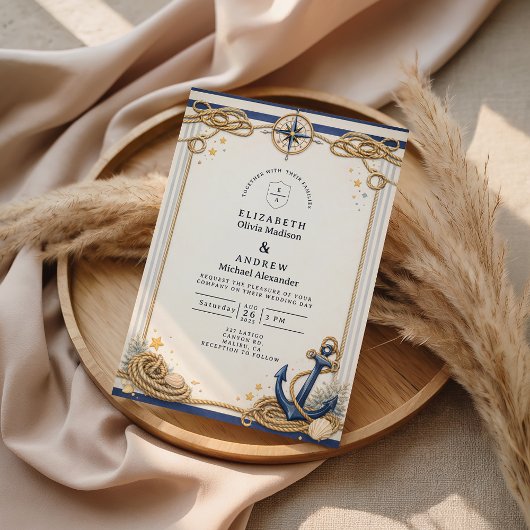 Nautical Compass Anchor Wedding Einladung