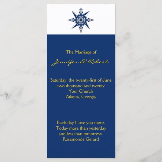 Nautical Compass Navy Yellow Wedding Program Programm (Vorderseite)