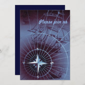 Nautical Compass Segelschiffe um Mitternacht Einladung (Vorne/Hinten)