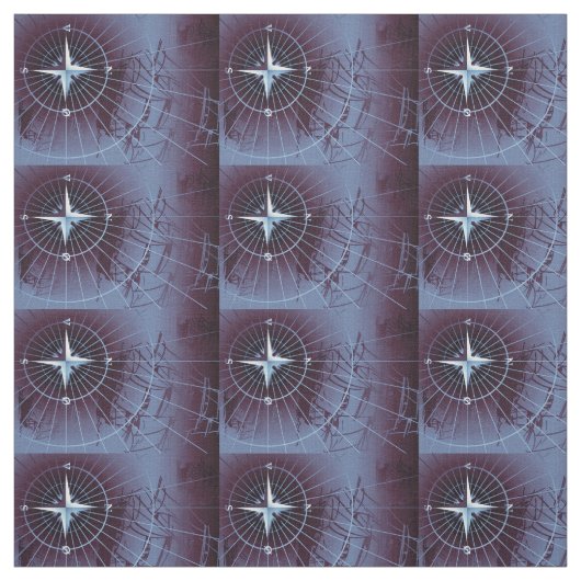 Nautical Compass Segelschiffe um Mitternacht Stoff (Muster)