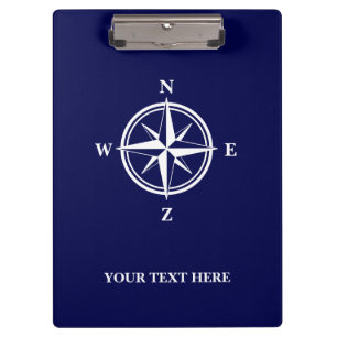 Nautical Compass Star Marine Blau-Weiß-Brauch Klemmbrett