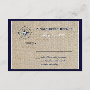 Nautical Compass/Yacht Club Navy Beach WeddingRSVP RSVP Karte