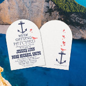 Nautical Coral and Navy Anchor Love Bird Wedding Einladung