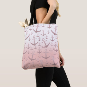 Nautical Coral Rose Gold Glitzer Ankermuster Tasche