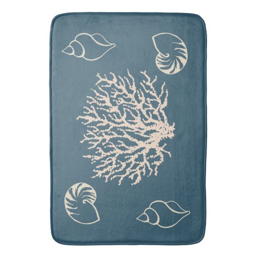 Nautical Coral Seashells Badezimmer Strand Badematte (Vorderseite Vertikal)