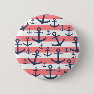 Nautical Coral Strip Marine blaues Ankermuster Button