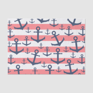Nautical Coral Strip Marine blaues Ankermuster Seidenpapier
