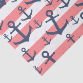 Nautical Coral Strip Marine blaues Ankermuster Seidenpapier (Ausschnitt)