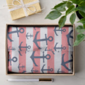 Nautical Coral Strip Marine blaues Ankermuster Seidenpapier (Geschenk)